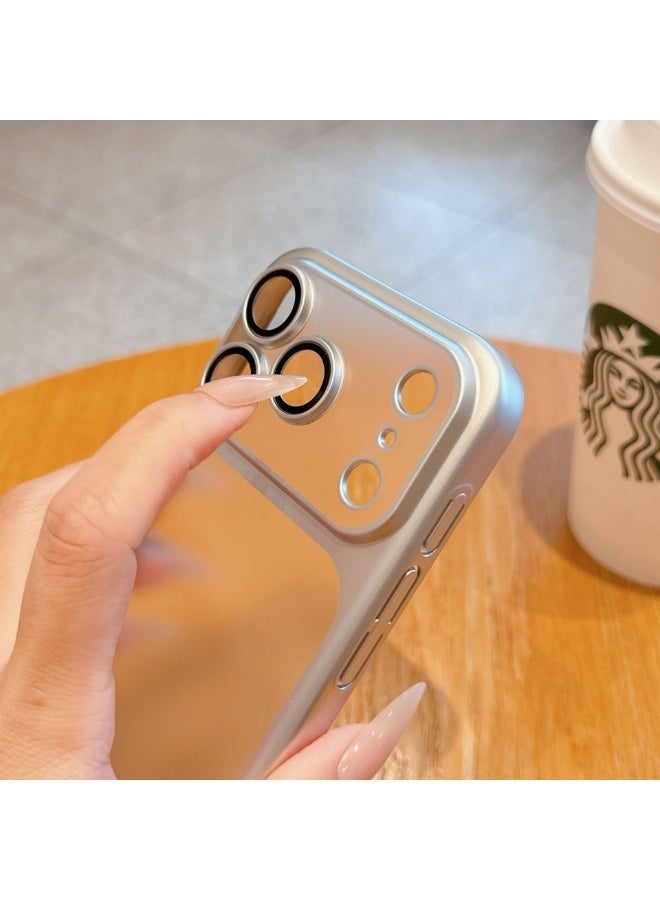 جراب آيفون 17 برو، مصنوع من البولي كربونات المطلي بالكهرباء غير اللامع، مقاوم للصدمات وحماية كاملة لعدسة الكاميرا، فائق النحافة، فضي اللون - Image 3